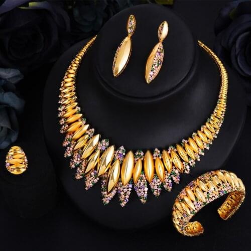 KellyBola Gorgeous Luxury Noble Stunning Bangle Ring Necklace Dangle Earrings Jewelry Set for Women Bridal Wedding Jewelry Set