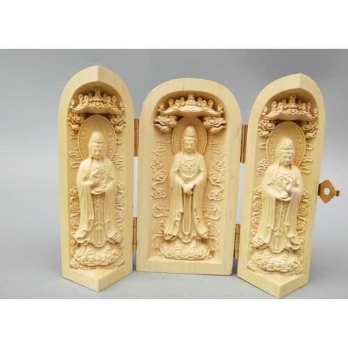 Chinese Wood Carving Three West St Guanyin Buddha Statue