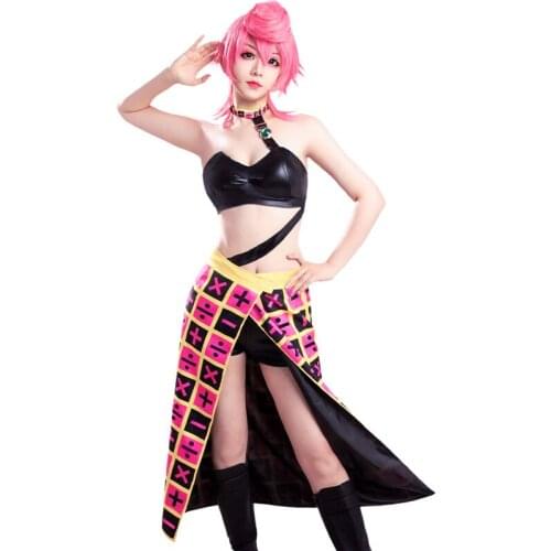 Anime JoJos Bizarre Adventure Trish Una Cosplay Costumes Sexy Uniform Role Play Wig Fashion Clothing Top Skirt Suits Halloween