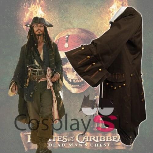 Free shipping Jack Sparrow Cosplay clothing Pirates Of The Caribbean Jacket Vest Belt Shirt Pants Costume Set Halloween