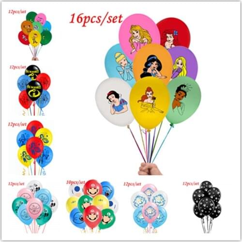 16pcs 12inch Belle Cinderella Snow White Elsa Princess latex Balloons Baby Birthday Party Decorations Kids Helium Balls Toys