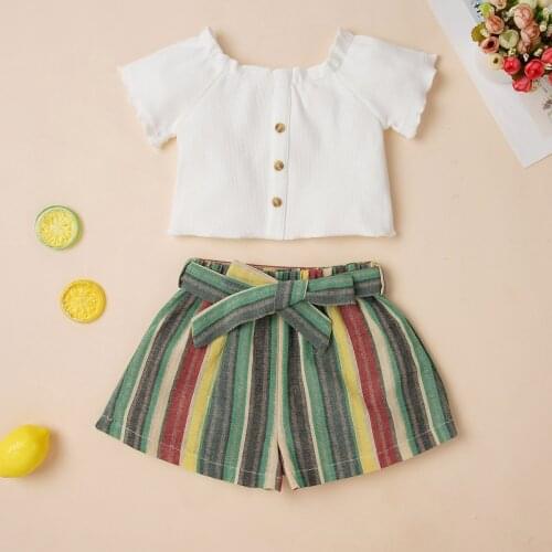 2020 Baby Summer Clothing Baby Girl Clothes Off Shoulder Crop Top Colorful Striped Shorts 2Pcs Casual Sets