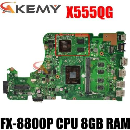 Akemy For ASUS X555YI X555YA X555D A555DG X555QG X555Y notebook mainboard motherboard FX-8800P CPU 8GB RAM 2G-GPU tested full ok