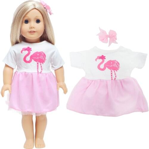 Fashion Animals Bird Pattern Dress + Bow Hairpin Cute Skirt Outfit Headwear Accessories Clothes for 18 Inch Girl Doll Toys