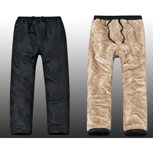 Mens Winter Long Pnats Straight Casual Pants Thick Fleece Trousers Men Loose Bottoms
