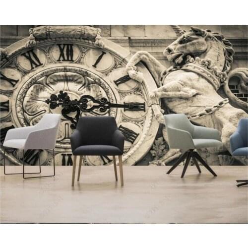 Beibehang Custom Silk Material Mural Wallpaper HD Retro Nostalgic Time European Sculpture horse Background Wall 3D Wallpaper