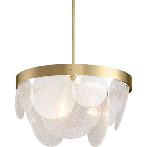 Nordic Luxury Golden Plated Round Metal Pipe Erectred Pendant Light with Round Bubble Glass Flake Shade E14 LED Droplight
