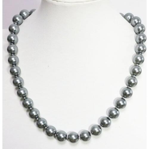 New Gray Shell Simulated-pearl Charms Women Chains Necklace 8,10,12,14mm Round Beads Ceremony Party Gift Jewelry 18inch B1477