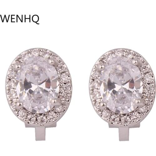 WENHQ New Arrival Oval Shape Clip on Earrings No Pierced for Women Girl Fashion Party Wedding Ear Clip Statement Fake Earrings