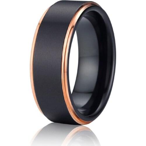 Black and Rose Gold Color wedding band Tungsten Carbide rings for men and women anniversary gift USA design 8mm width