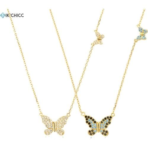 KIKICHICC 925 Sterling Silver Clear Big Clear Blue Black Butterfly Pendant Necklace Long Chain Luxury Zircon Jewelry Gift
