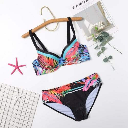 Sexy Floral Print Halter Bikini Push Up Two Piece Swimsuit Oversized Bikinis Plus Size High Waist Bathing Suit Women Swimwear