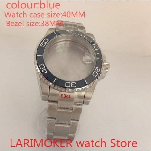 Suitable for NH35 NH36 Miyota 8215 40mm sapphire glass 904L stainless steel case sealing bottom cover, with bezel blue