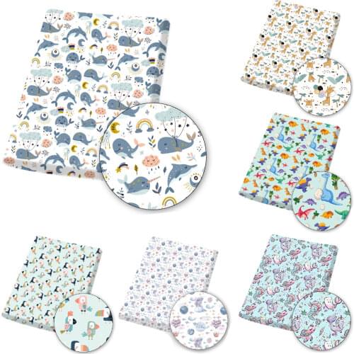 Polyester Cotton Fabric Cartoon Animals Whale Printed Cloth Sheets For DIY Mask/Dress/Bag Materials Home Textile 45*145cm 1pc