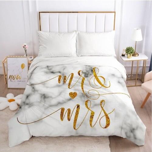 Bedding Duvet Cover Comforter/Quilt/Blanket Case With Zipper Queen King Europe Russia Size 150/220x240/140x200 Marble Mr&Mrs