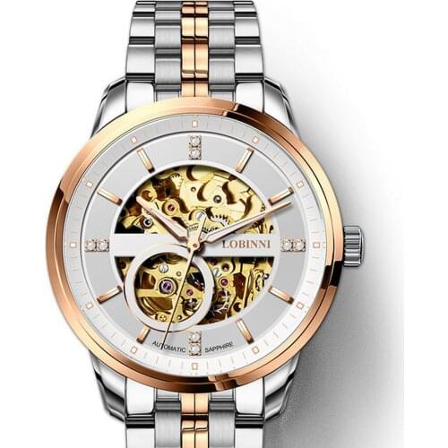 Luxury wrist watch men,mens automatic watches LOBINNI man waterproof mechanical wristwatch skeleton switzerland brand montre