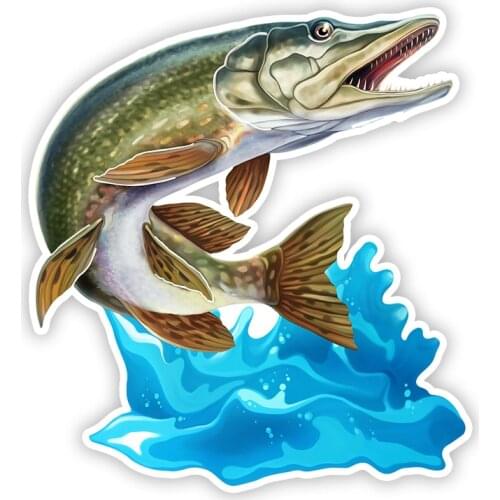 B0743 Self-adhesive Decal Jumping Northern Pike Walleye Fish Car Sticker Waterproof Auto Decors on Bumper Rear Window Motorcycle