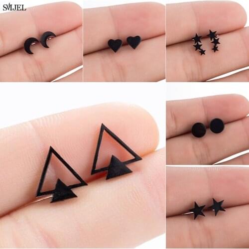 Punk Stainless Steel Earrings Unisex Geometric Trangle Earing Women Tiny Heart Star Moon Studs Ear Fashion Jewelry Chrismas Gift