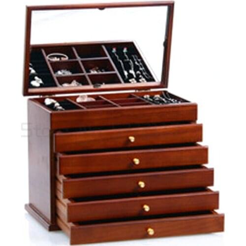 Jewelry box European solid wood hand decoration box jewelry storage box drawer flannelette multi-layer jewelry box