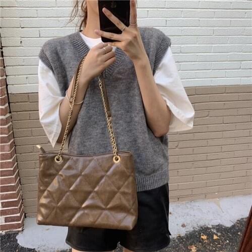 Quilted Plaid Tote Bag Women Vintage PU Gabrielle Crossbody Bags Women Chains High Quality Designer Shoulder Bags Ladies Handbag