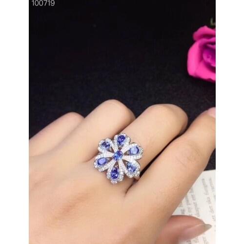 Super beautiful flower-shaped style, natural tanzanite ring, multi-grain, natural stone in the mining area, 925 silver