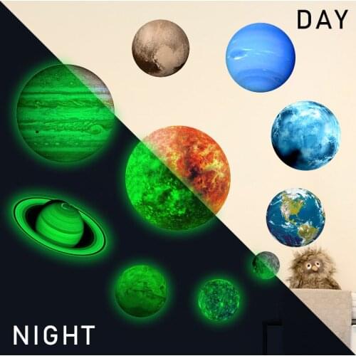Solar System Planet Luminous Wall Stickers Childrens Room Decoration Baby Nursery Bedroom Wallpaper Glow in the dark home decor