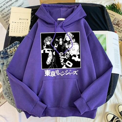 Anime Tokyo Revengers Print Hoodies Mens Casual Style Pullovers Autumn Warm Loose Streetwear Loose Fleece Oversized Sweatshirt