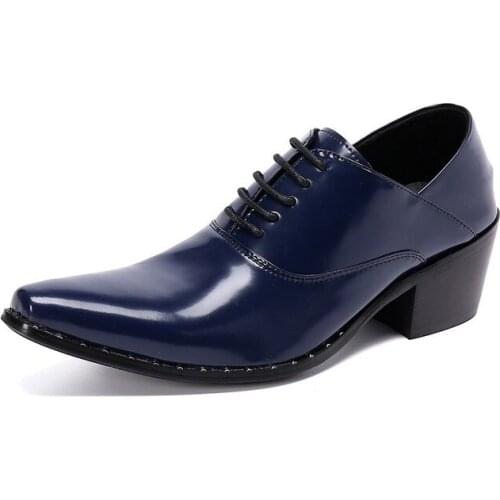 High Quality Genuine Leather Formal Dress Mens Derby Pointed Toe Handmade Footwear High Heels Man Wedding Party Shoes