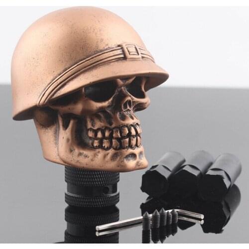 Car decoration Copper Helmet Skull Head Car Truck Gear Stick Shift Knob Shifter Kits Universal