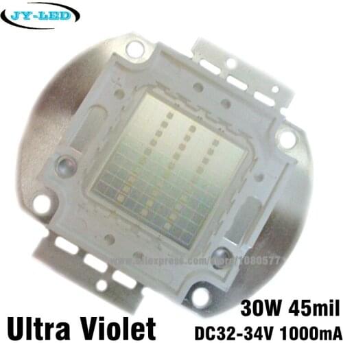 2pcs 30W Ultra Violet LED, 1000mA DC32-34V 365nm 380nm 395nm 400nm 410nm 430nm Purple UV High power LED Light Source
