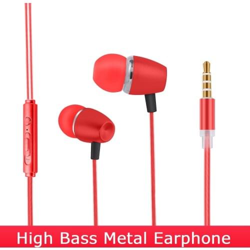 High Bass Metal Earphone with Mic Wired in Ear 3.5mm Music Headset with MicroPhone Hands Free with VolumeControl for Phone