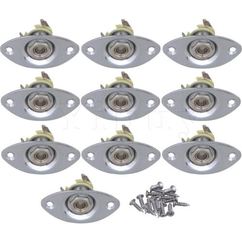 Yibuy Oval Indented Guitar Output Jack Plate & Socket Chrome Set of 10