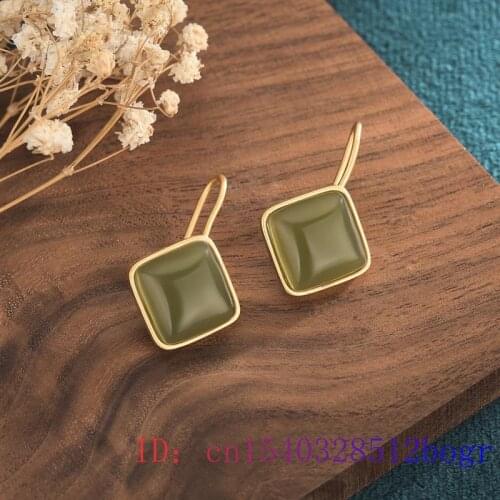 Green Jade Earrings Chalcedony Zircon Crystal Natural Gifts 925 Silver Women Amulet Fashion Jewelry Gemstone Charm