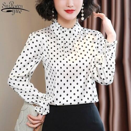 2021 Long Sleeve Polka Dot Women Blouses Autumn Fashion Women Shirts Blouses Fashion Casual Stand Collar Women Tops Blusas 10589