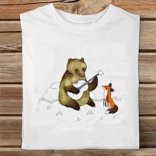Women Short Sleeve Bear Sweet Time Spring Cartoon Animal Fashion 2021 Clothes Print Tshirt Female Tee Top Ladies Graphic T-shirt