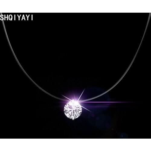 SHQIYAYI No Allergic Invisible Transparent Thin Chain CZ Crystal Short Chain Necklace For Women Girls Gift Collares X143