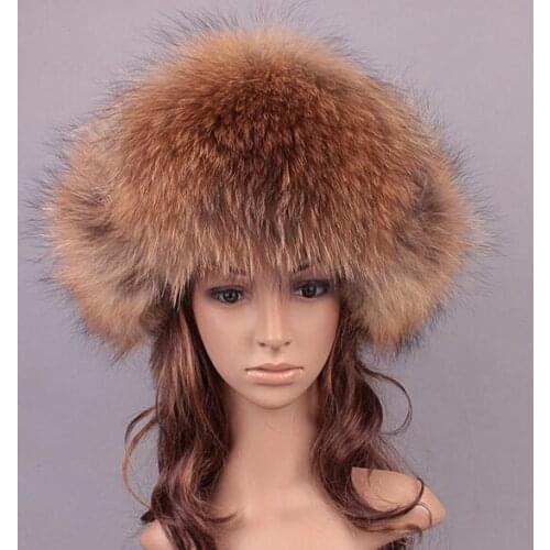 Winter Warm Men Fur Hat Natural Fox fur / Raccoon Fur Outdoor Genuine Leather Fur Cap Men Bomber Hats