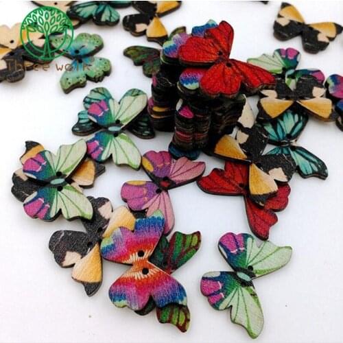 50pcs lovely wooden button beads butterfly jewelry findings