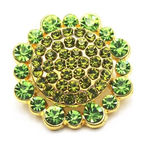 6pcs/lot Gold Sunflower Snap Buttons Green Full Rhinestone Stone Buttons Fit 18mm/20mm DIY Snap Bracelet Buttons Jewelry