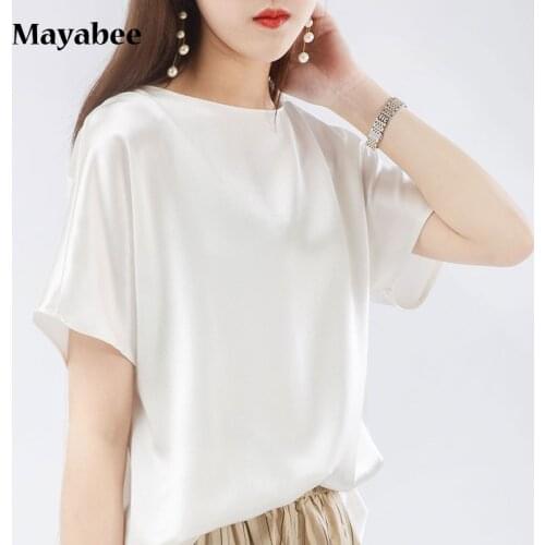 Temperament Silky Sexy Luxury High-End Heavy Satin Silk Short-Sleeved T-Shirt 2021 Spring And Summer New Top