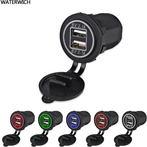 WATERWICH 12v 4.2a Dual USB Car Charger Power Adapter Socket USB Charger Waterproof LED Car-charger For Smartphone Tablet