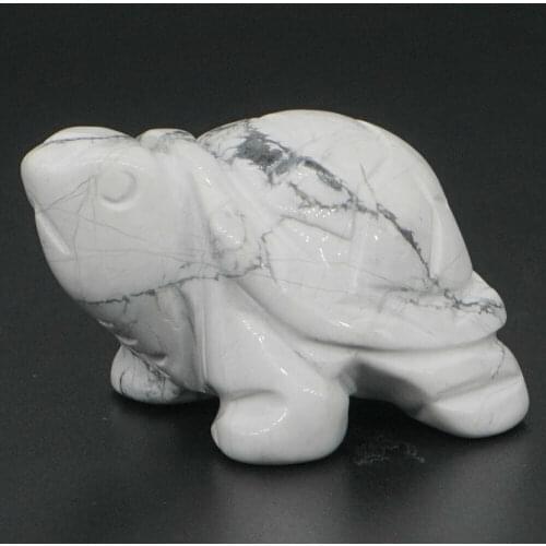 Turtle Tortoise Figurine 1.5" Natural Gemstone White Howlite Turquoise Crystal Carved Stone Animal Statue Crafts Home Decor