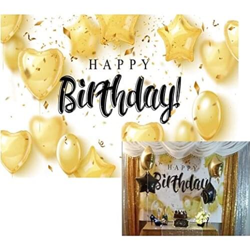 Birthday Party Banner Photography Backdrop Gold Sparkly Balloon Desserts Table Decorations Backdrop Photocalls Studio Photoshoot