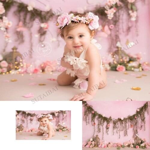 Spring Floral Cake Smash Photography Backdrops Newborn Children Photo Backgrounds 1st Birthday Flowers Photographic Studio Props