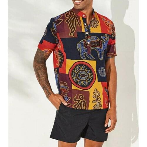 Hawaiian Shirt Men Vintage Cotton Blend Short Sleeve Skin-friendly Comfy Buttons Retro Printing Chic Summer Shirt Beachwear