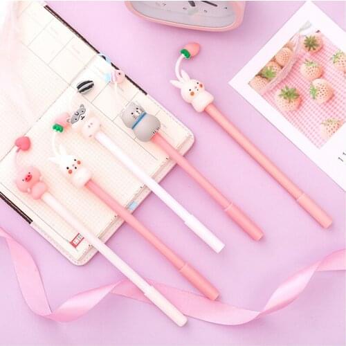 4pcs/lot Cartoon Cute Animal Silicone Painting Gel Pen Black 0.5mm Pens for School Offices Material Escolar Children Favor