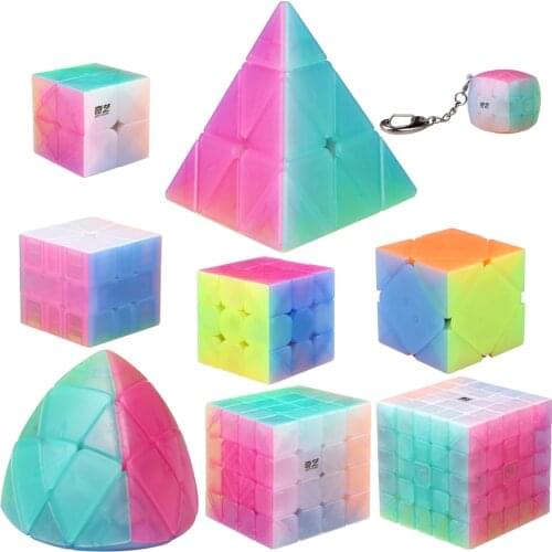 Girls Toys QiYi Jelly Cube Set Including Pyramid SQ-1 Mastermorphix 2x2 3x3 4x4 5x5 Magic Cube Kits Gift Package