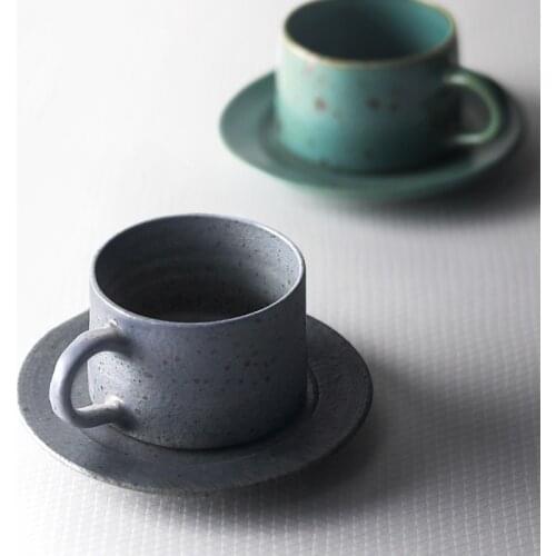 Japanese Style Ceramic coffee cup and saucer Set Handmade Pottery Milk tea cup espresso cups juego de tazas de cafe Cups