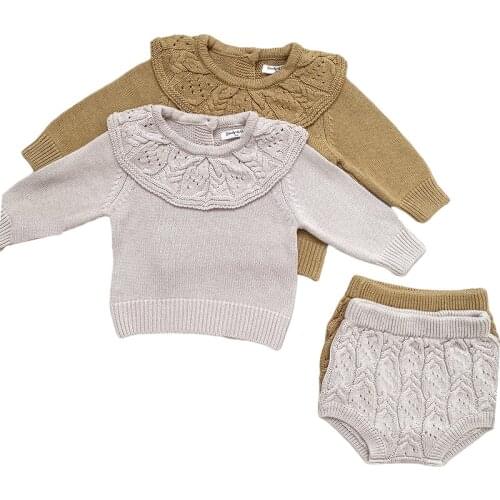 Baby Clothing Set Spring Autumn Winter Infant Kids Knitted Pullovers+Short Pants Suit Toddler Girls Outfits Princess Party Suit