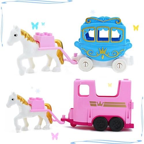 DIY Bricks Prince and PrincessED Castle Mini Doll Horse Car Fairy Tale Building Blocks Compatible Accessories Toys for Kids